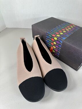 bernie mev. Knit Ballet Flats in Beige with Black Toe Cap. Brand New
